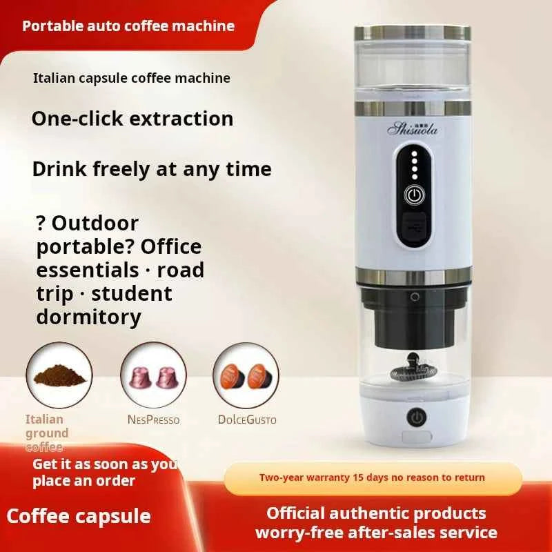 3-in-1 Portable Capsule Coffee Maker - 19 Bar, USB/Battery