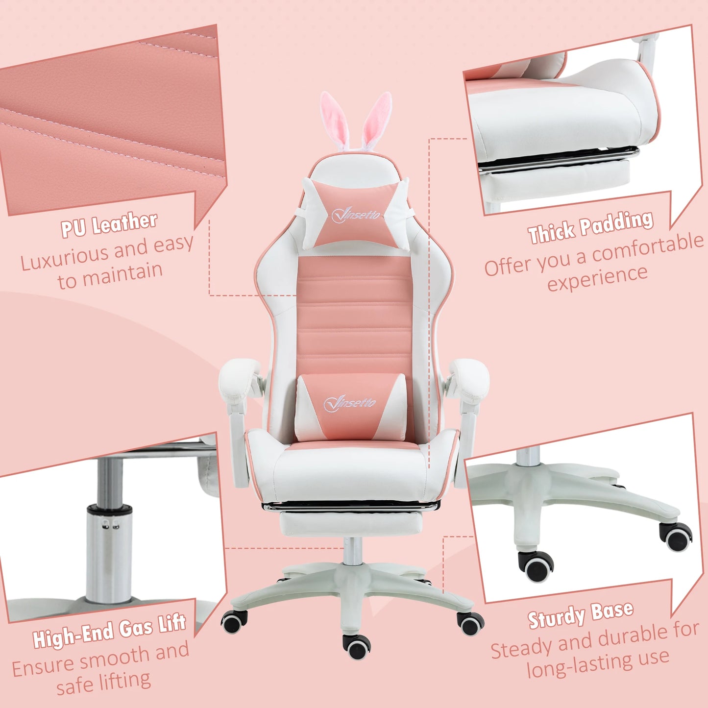 Vinsetto  Leather Swivel Gaming Chair with Adjustable Height 65X63X136-142Cm