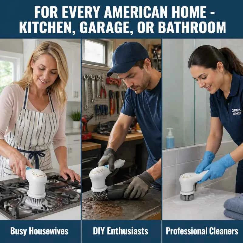 Effortless Electric Grease Scrubber, Rechargeable Cordless Power Cleaning Brush