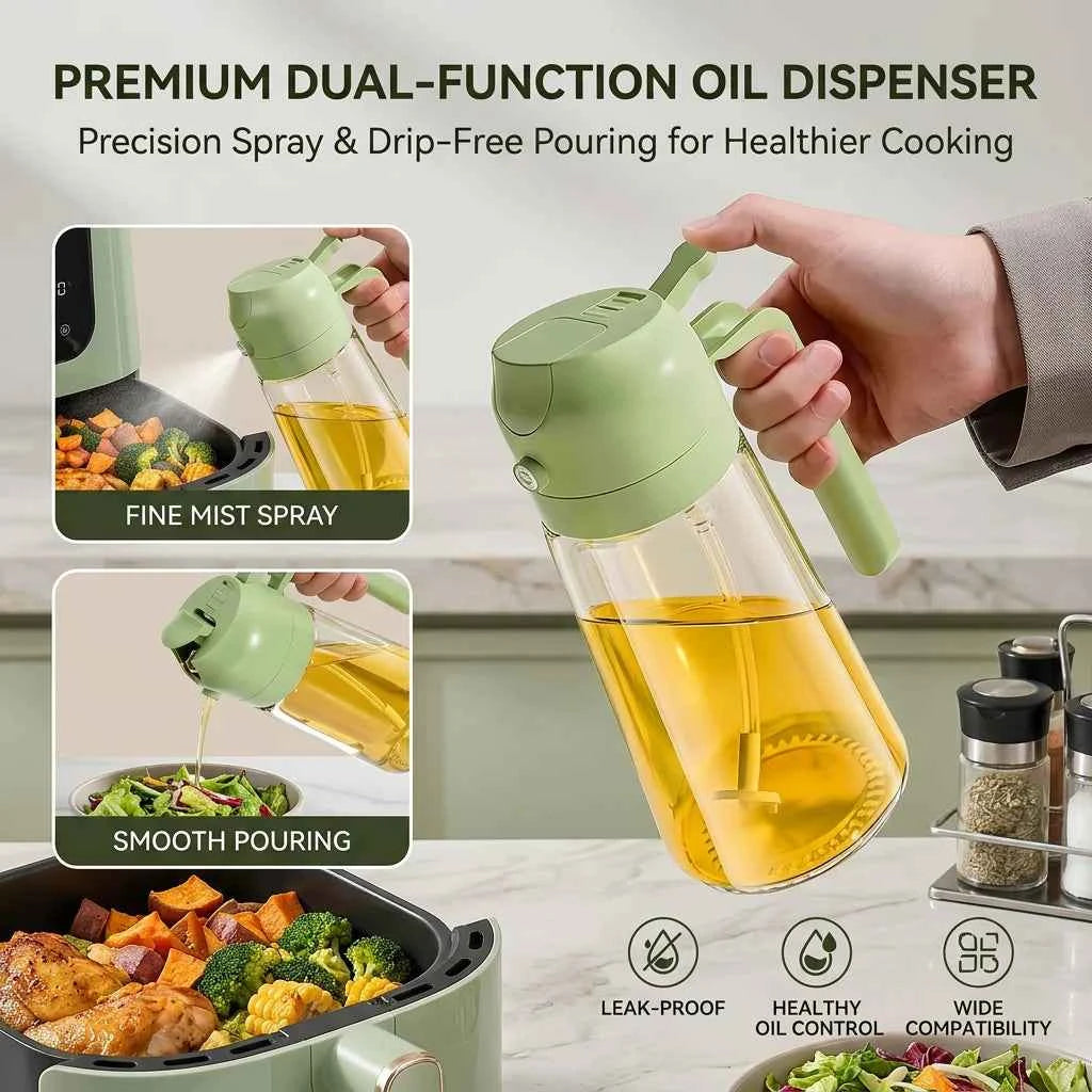 16oz Oil Dispenser Bottle for Kitchen, 2 in 1 Olive Oil Dispenser and Oil Sprayer, 470ml Olive Oil Spray Bottle for Cooking