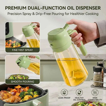 16oz Oil Dispenser Bottle for Kitchen, 2 in 1 Olive Oil Dispenser and Oil Sprayer, 470ml Olive Oil Spray Bottle for Cooking