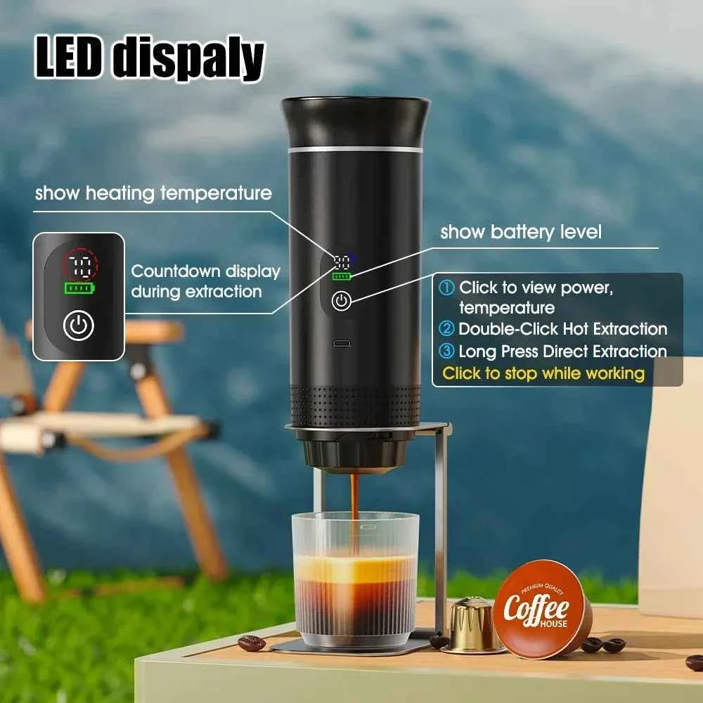 DENOKIN Portable Espresso Coffee Machine With Digital Display 3-in-1 Capsule Coffee Maker for Car & Home Camping Coffee Maker