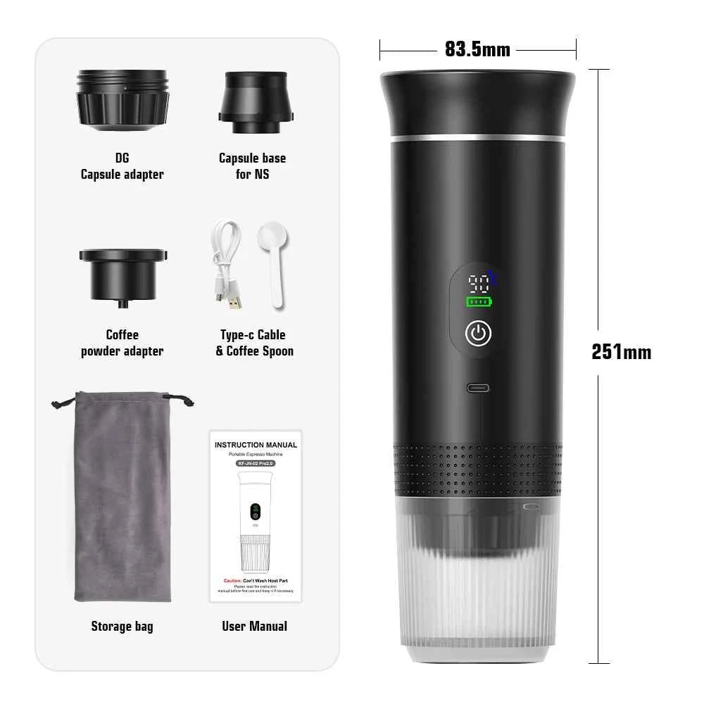 DENOKIN Portable Espresso Coffee Machine With Digital Display 3-in-1 Capsule Coffee Maker for Car & Home Camping Coffee Maker