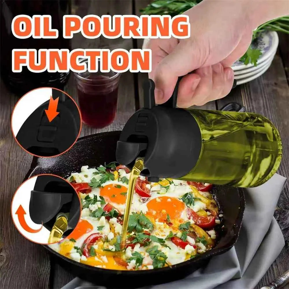 470 ML Oil Sprayer for Cooking, 2-in-1 Olive Oil Dispenser and Oil Bottle with Stickers, Thick Glass Spray Bottle